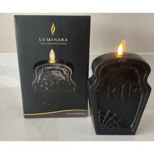 Luminara Black Tombstone RIP  Candle 2.08" x 5.5" LED Flame Timer Halloween